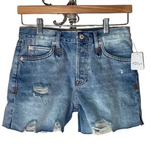 Free People shorts denim jean gray cut off distressed NEW loose cannon size 24